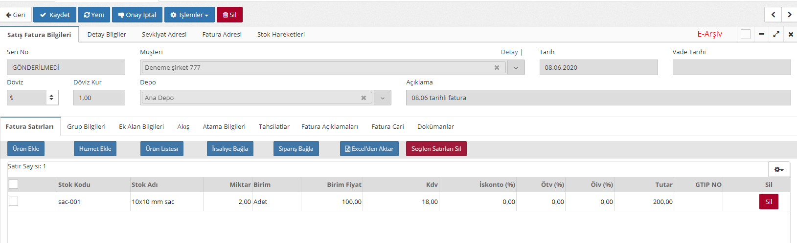 Excelle fatura aktarmak
